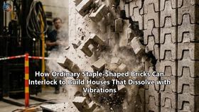 How Ordinary Staple-Shaped Bricks Can Interlock to Build Houses That Dissolve with Vibrations